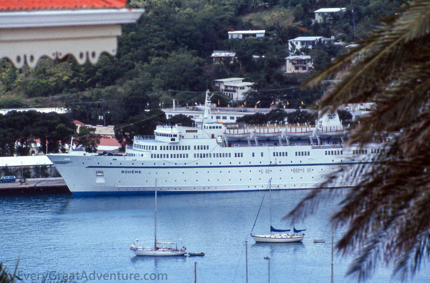 Cruise ship MS Boheme docked in the Port of St Thomas, USVI, circa 1981