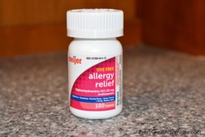 bottle of antihistamine tablets for DIY First Aid Kit