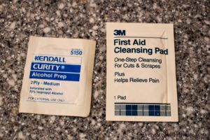 examples of antibacterial and alcohol wipes for DIY First Aid Kit