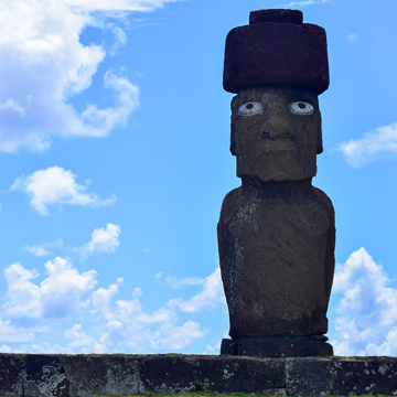 Photo of large outdoor statue, a Moai, on Easter Island