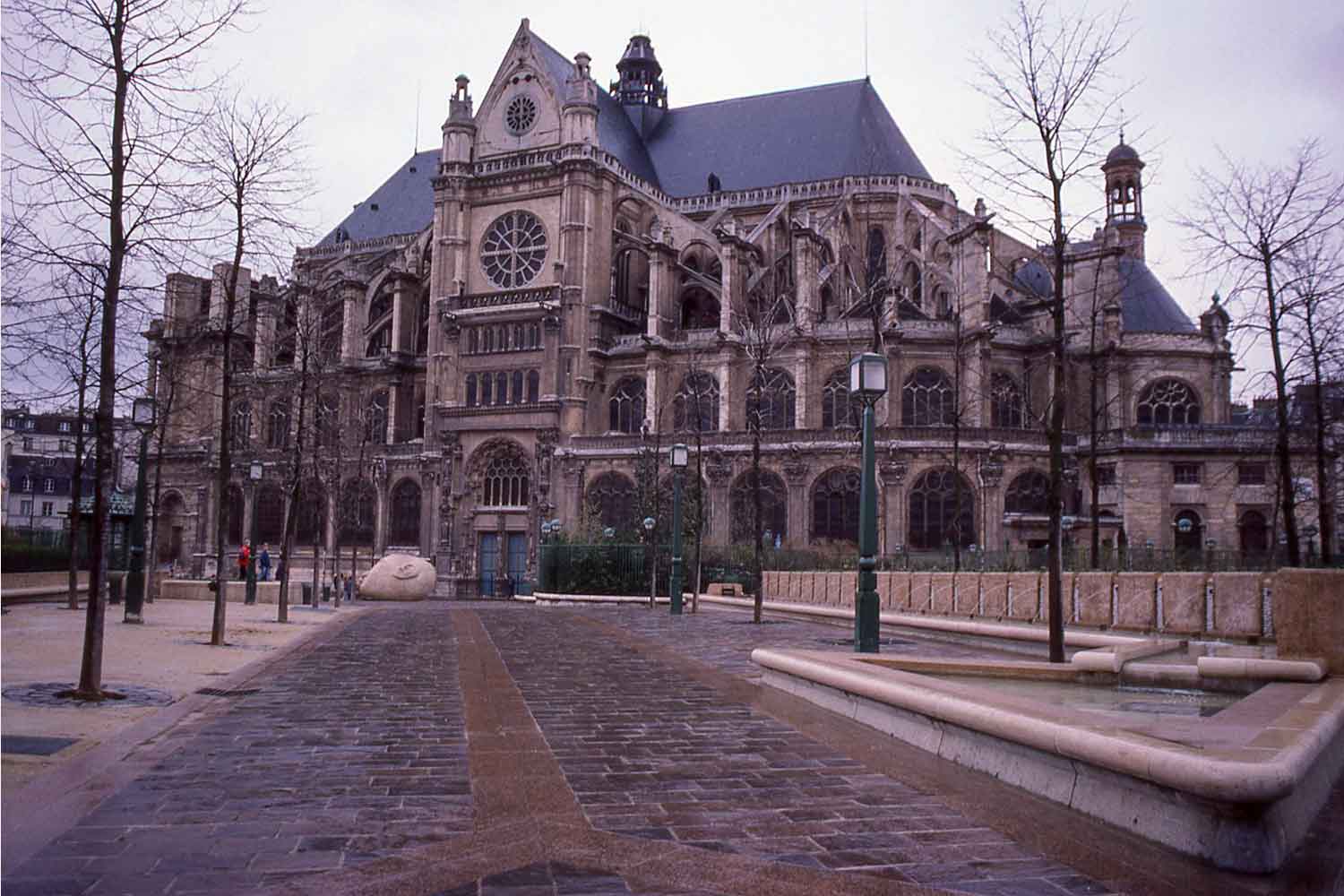 Large church with flying buttresses, Paris, France