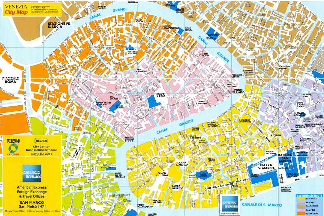 colorful, but basic map of Venice, Italy. Does not show a lot of detail.