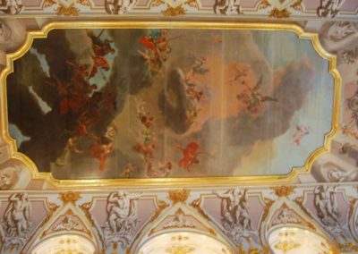 Mural painted on ceiling at landing of grand staircase.