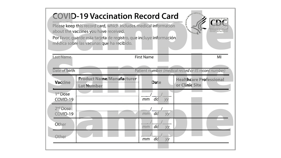 Sample copy of vaccination card for Traveling with COVID restrictions