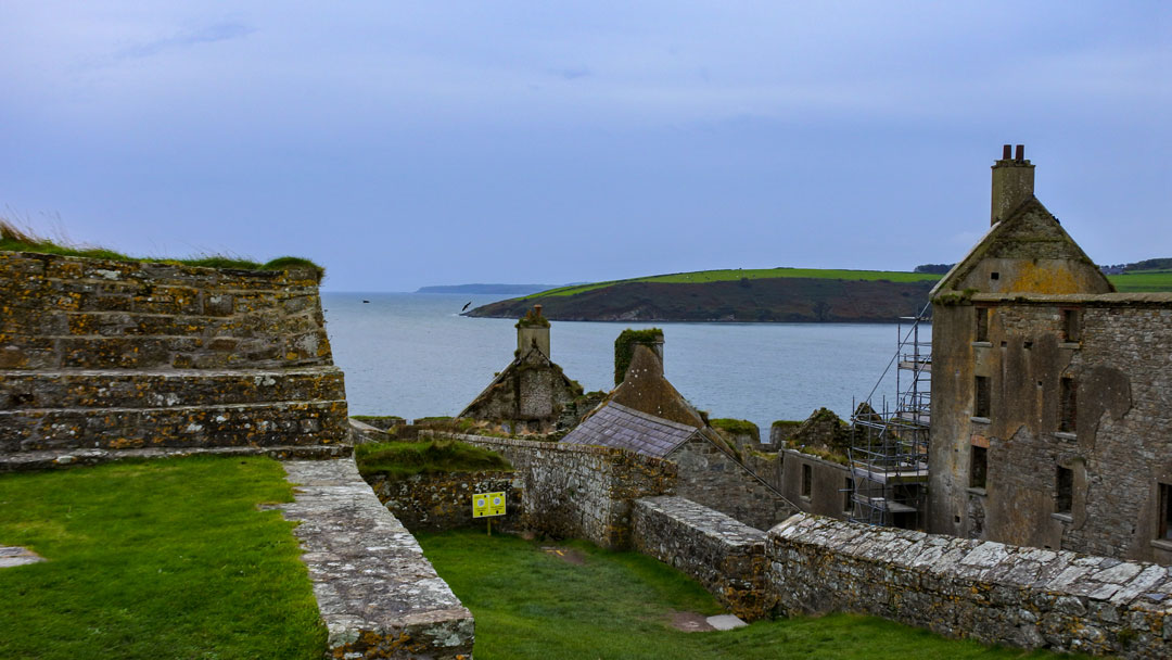 Overlooking the bay at Kinsale Ireland with ruins of Fort Charles in the foreground.